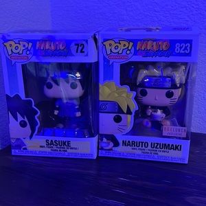 Naruto Uzumaki 823 Funko pop Box Lunch exclusive, and Sasuke 72 Funko pop